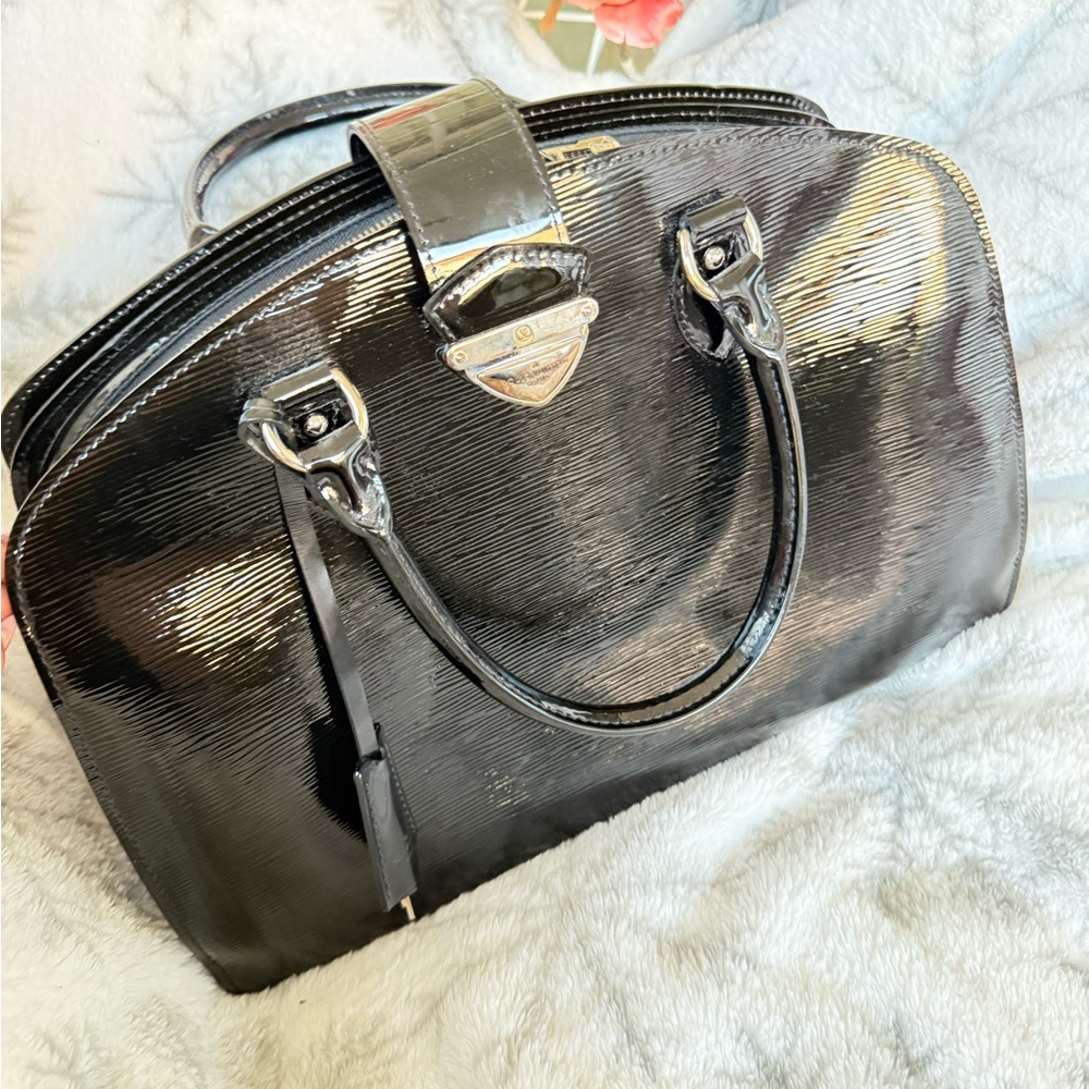 Louis Vuitton Black Patent Dome Satchel with Polished Hardware